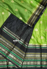 Parrot Green Glow - Durga - Banarasi soft katan silk with big border