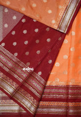 Peach Orange - Durga - Banarasi soft katan silk with zari border