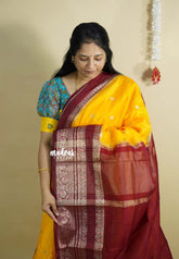 Mango Yellow - Durga - Banarasi soft warm silk with zari border