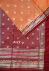 Peach Orange - Durga - Banarasi soft katan silk with zari border