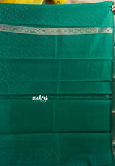 Dark Green - Durga - Banarasi soft katan silk with Wavy Border and Buttas