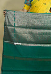 Dark Green - Durga - Banarasi soft katan silk with Wavy Border and Buttas