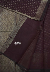 Kaapi Mohanam - Dark Coffee Brown - Durga - Banarasi Semi Silk Zari Border with Buttas - Best for Festive Celebration