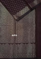 Dark Coffee Brown - Durga - Banarasi Semi Silk Zari Border with Buttas - Best for Festive Celebration