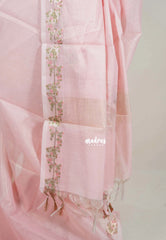 Baby Pink -Durga - Banarasi Soft Cotton Silk with Tissue Blend And Floral Weaving Border - Best for Pooja Functions