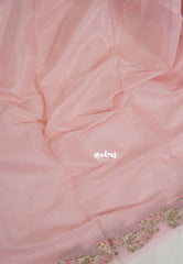 Baby Pink -Durga - Banarasi Soft Cotton Silk with Tissue Blend And Floral Weaving Border - Best for Pooja Functions