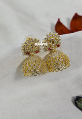 Premium 1 Gram Gold polish Traditional Peacock Earrings with Pink Stone