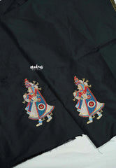 Black - Mayuri - 1 mtr Silk Cotton Embroidered Blouse Piece – Rajasthani Woman Motif