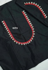 Black - Mayuri - 1 mtr Silk Cotton Embroidered Blouse Piece – Rajasthani Woman Motif