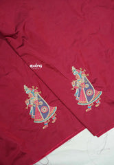 Beet red - Mayuri - 1 mtr Silk Cotton Embroidered Blouse Piece – Rajasthani Woman Motif