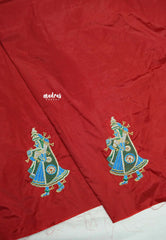 Chilli red - Mayuri - 1 mtr Silk Cotton Embroidered Blouse Piece – Rajasthani Woman Motif