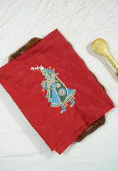 Chilli red - Mayuri - 1 mtr Silk Cotton Embroidered Blouse Piece – Rajasthani Woman Motif