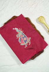 Beet red - Mayuri - 1 mtr Silk Cotton Embroidered Blouse Piece – Rajasthani Woman Motif