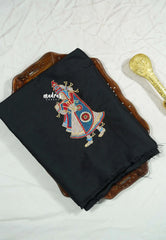 Black - Mayuri - 1 mtr Silk Cotton Embroidered Blouse Piece – Rajasthani Woman Motif