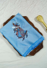 Ice blue - Mayuri - 1 mtr Silk Cotton Embroidered Blouse Piece – Rajasthani Woman Motif