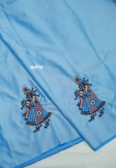 Ice blue - Mayuri - 1 mtr Silk Cotton Embroidered Blouse Piece – Rajasthani Woman Motif