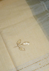 Creamy Butter - Fancy cotton Saree with Tube Beats Zardosi Work Buttas and Pallu - Perfect for Office Wear | Summer Wear | Casual Wear