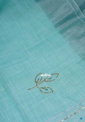 Seafoam Green - Fancy cotton Saree with Tube Beats Zardosi Work Buttas and Pallu - Perfect for Office Wear | Summer Wear | Casual Wear