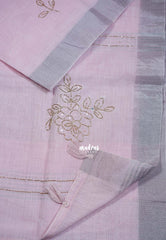Frost Pink - Fancy cotton Saree with Tube Beats Zardosi Work Buttas and Pallu - Perfect for Office Wear | Summer Wear | Casual Wear