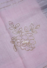 Frost Pink - Fancy cotton Saree with Tube Beats Zardosi Work Buttas and Pallu - Perfect for Office Wear | Summer Wear | Casual Wear