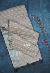 Muted Latte Beige - Fancy cotton Saree Checks with Tube Beats Zardosi Work Buttas and Pallu - Perfect for Office Wear | Summer Wear | Casual Wear