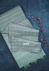 Muted Sage Green - Fancy cotton Saree Checks with Tube Beats Zardosi Work Pallu - Perfect for Office Wear | Summer Wear | Casual Wear