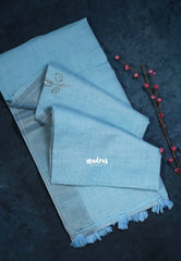 Sky Blue - Fancy cotton Saree with Tube Beats Zardosi Work Buttas and Pallu - Perfect for Office Wear | Summer Wear | Casual Wear