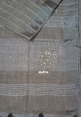 Muted Latte Beige - Fancy cotton Saree Checks with Tube Beats Zardosi Work Buttas and Pallu - Perfect for Office Wear | Summer Wear | Casual Wear