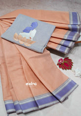 Peach Serenity – Fancy Cotton Saree with Buddha Embroidery Blouse