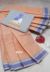 Peach Serenity – Fancy Cotton Saree with Buddha Embroidery Blouse
