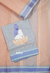 Peach Serenity – Fancy Cotton Saree with Buddha Embroidery Blouse