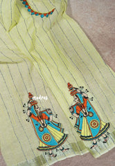 Lime Yellow – Fancy Cotton Saree with Embroidery Blouse