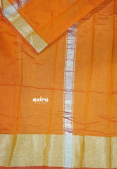 Orange - Fancy Cotton Saree with Village Folk Art Motif embroidery Blouse