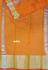 Orange - Fancy Cotton Saree with Village Folk Art Motif embroidery Blouse