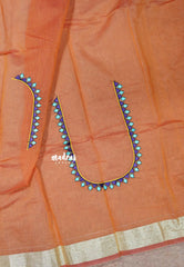 Orange - Fancy Cotton Saree with Village Folk Art Motif embroidery Blouse