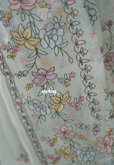 Ivory White - Fine Quality Organza Silk with Rice Embroidery Border - Best for Engagements / Haldi / Reception