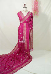 Queen's Pink - Raaga - Fine quality Semi Tussar Silk with Kanchi Border and Buttas - Best for Wedding Functions