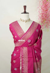 Queen's Pink - Raaga - Fine quality Semi Tussar Silk with Kanchi Border and Buttas - Best for Wedding Functions