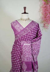 Magenta Glow - Fine Quality Hand Blocked Pure Cotton Saree with Bagru Prints - Perfect for Regular Wear | Casual Wear | Summer Wear