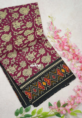 Magenta-D2 - Fine Quality Pure Cotton Saree Kalamkari Body Patola Ikkat Border and Pallu - Perfect for Regular Wear | Casual Wear | Summer Wear