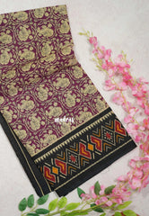 Magenta - Fine Quality Pure Cotton Saree Kalamkari Body Patola Ikkat Border and Pallu - Perfect for Regular Wear | Casual Wear | Summer Wear