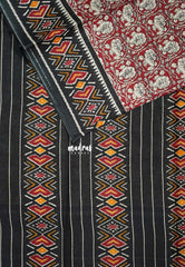 Dark Red - Fine Quality Pure Cotton Saree Kalamkari Body Patola Ikkat Border and Pallu - Perfect for Regular Wear | Casual Wear | Summer Wear