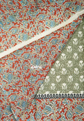 Olive Tone - Fine Quality Pure Cotton Saree Bagru Prints Body Kalamkari Border and Pallu - Perfect for Regular Wear | Casual Wear | Summer Wear