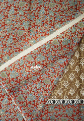 Muted Mustard Brown - Fine Quality Pure Cotton Saree with Baghru Prints in Body Kalamkari Border and Pallu - Perfect for Regular Wear | Casual Wear | Summer Wear