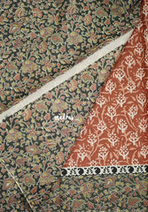 Muted Rust Brown - Fine Quality Pure Cotton Saree with Baghru Prints in Body Kalamkari Border and Pallu - Perfect for Regular Wear | Casual Wear | Summer Wear