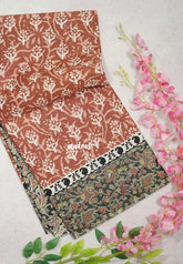 Muted Rust Brown - Fine Quality Pure Cotton Saree with Baghru Prints in Body Kalamkari Border and Pallu - Perfect for Regular Wear | Casual Wear | Summer Wear