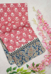 Muted Peach Red - Fine Quality Pure Cotton Saree Bagru Prints Body Kalamkari Border and Pallu - Perfect for Regular Wear | Casual Wear | Summer Wear