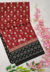 Dark Red - Fine Quality Pure Cotton Saree with Ikkat Prints - Perfect for Regular Wear | Casual Wear | Summer Wear