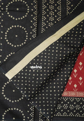 Dark Red - Fine Quality Pure Cotton Saree with Ikkat Prints - Perfect for Regular Wear | Casual Wear | Summer Wear