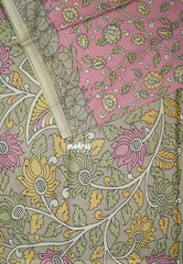 Pastel Pink - Fine Quality Pure Cotton Saree with Kalamkari Floral Design - Perfect for Regular Wear | Casual Wear | Summer Wear